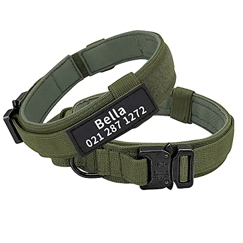 HOTGOL green tactical dog collar with metal cobra buckle and handle