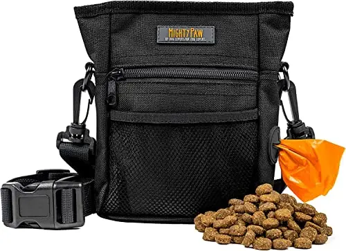 Black Mighty Paw Dog Treat Pouch 2.0 with magnetic closure
