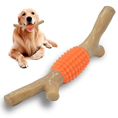 SCHITEC dog chew stick - orange nylon and rubber stick with nubs