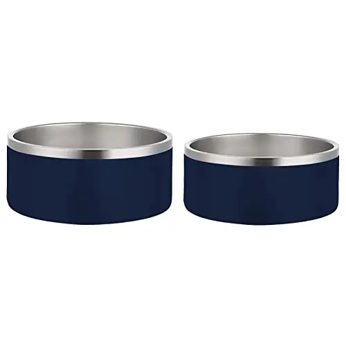 KALINCO set of two dark blue stainless steel dog bowls with non-slip ring