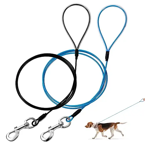 Mi Metty chew proof dog leash wire rope black blue