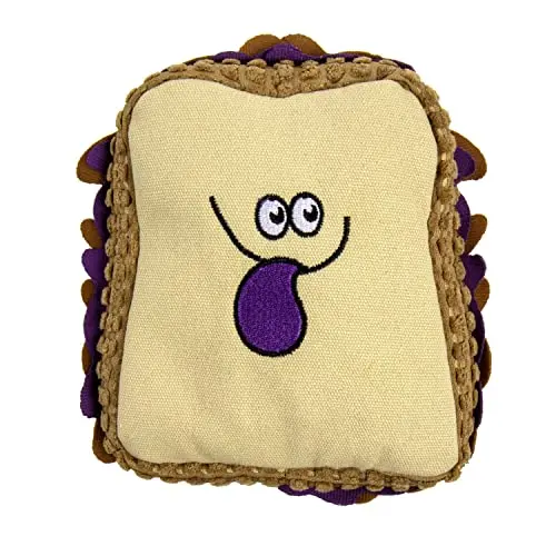 TrustyPup Tough 'N Fun PBJ Squeaky Plush Dog Toy with Chew Guard Technology in tan, medium size
