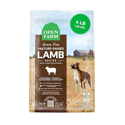 Open Farm grain-free dry dog food bag with pasture raised lamb recipe