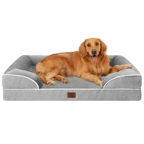 EHEYCIGA XL Orthopedic Dog Bed in grey with 3-sided bolster and fleece sleeping surface