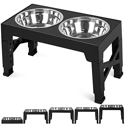 Niubya elevated dog bowl stand with two stainless steel bowls