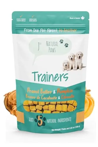 Just Natural Paws peanut butter and pumpkin dog treats bag