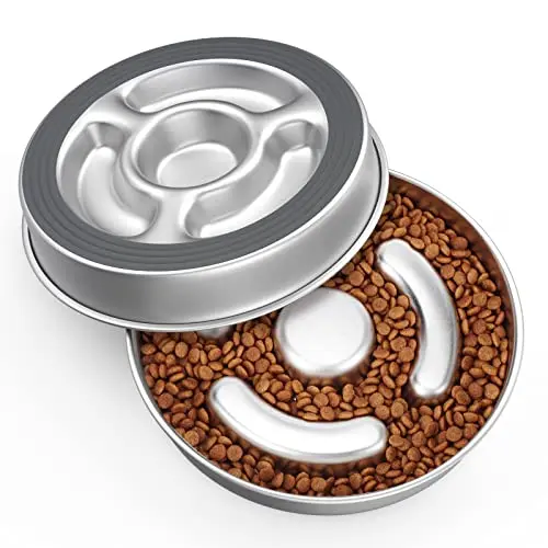 AIPERRO 4-cup stainless steel slow feeder dog bowl with non-slip base