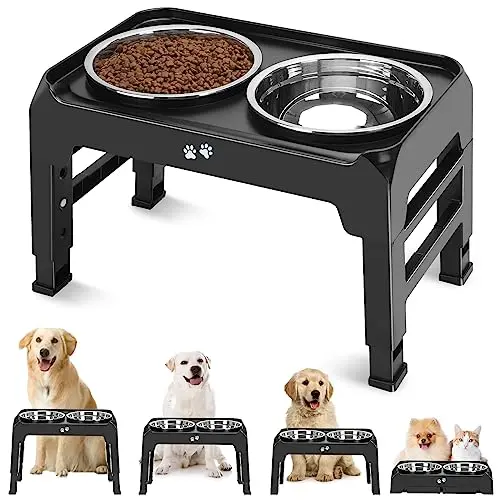 COMESOON raised dog bowls with adjustable stand and two stainless steel bowls