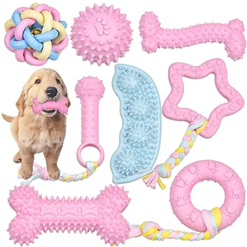 Ousiya pink puppy chew toy set with multiple shapes