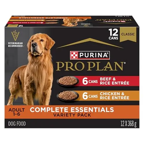 Purina Pro Plan Complete Essentials beef and chicken variety pack wet dog food cans