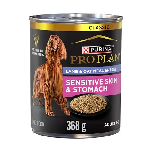 Purina Pro Plan Sensitive Skin & Stomach Lamb & Oat Meal Entree wet dog food can