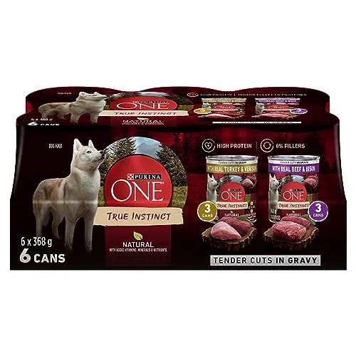 Purina ONE Tender Cuts True Instinct Wet Dog Food cans