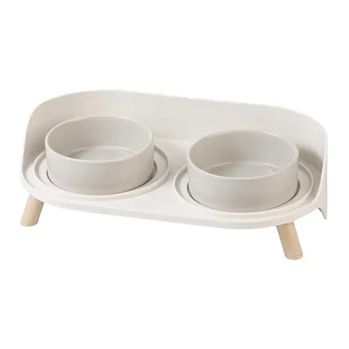 AHX grey raised ceramic dog bowls with splash-proof guard and non-slip stand