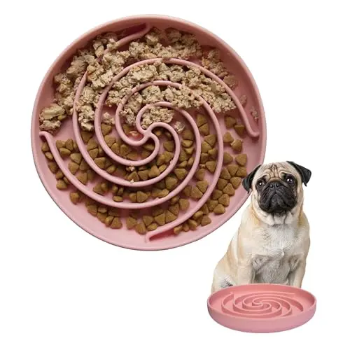 Bifeaw powder pink silicone slow feeder dog bowl with puzzle design