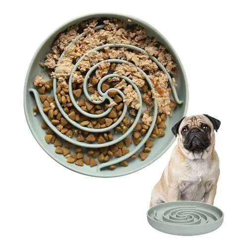 Bifeaw silicone slow feeder dog bowl in grey green with suction base