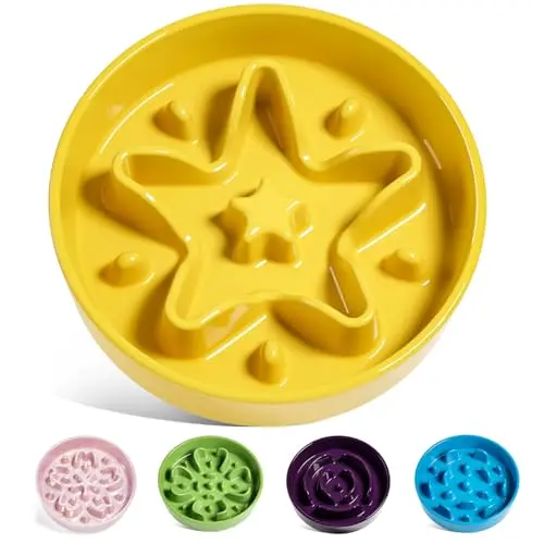 LE TAUCI ceramic slow feeder bowl with star maze pattern in yellow
