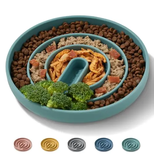 OHMO light blue silicone slow feeder dog bowl with suction cup base