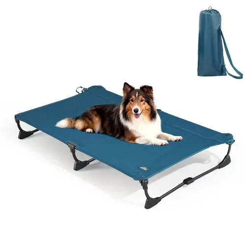 CANINE CANYON Folding Raised Dog Cot in dark blue