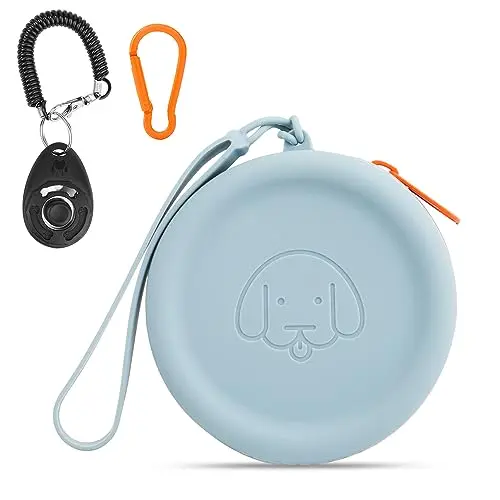 WALLFID Silicone Dog Treat Pouch Sky Blue with clicker and wrist strap