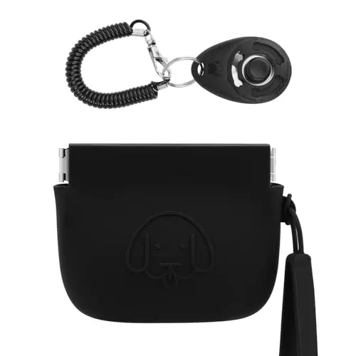 WALLFID Silicone Dog Treat Pouch Black with auto-close zipper and clicker