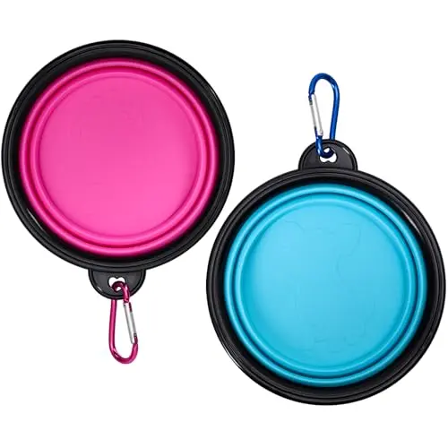 Aruicheng collapsible dog bowl in blue and pink