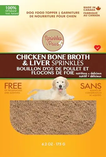 Sprinkles & Paws chicken bone broth and beef liver bag for dogs
