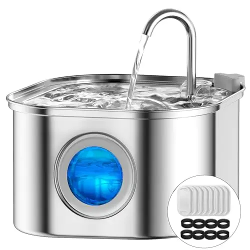 VinDox stainless steel 3.2L cat and dog water fountain with level window