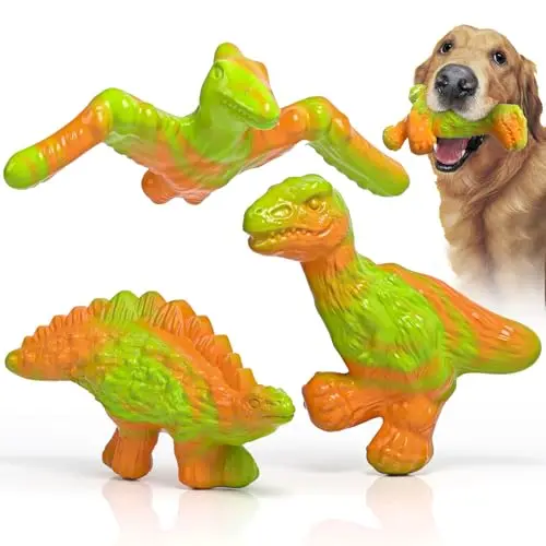 AstraVox three‑pack of bacon‑flavoured nylon dinosaur chew toys in green