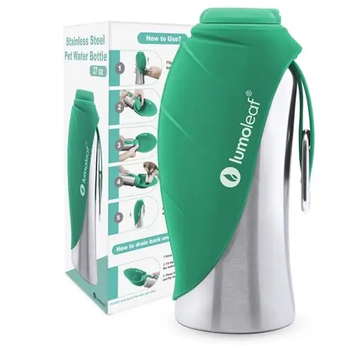 LumoLeaf stainless steel portable dog water bottle with silicone bowl
