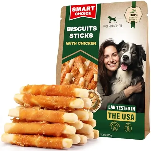 Beloved Pets dog biscuit stick wrapped with chicken jerky, showing the texture and size