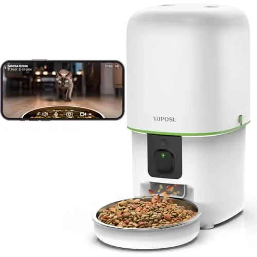 Yuposl automatic dog feeder with camera, white