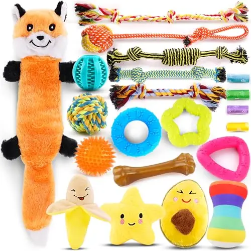 LOYEE Puppy Toys 21 Pack assortment of squeaky toys, ropes, rubber chews and balls
