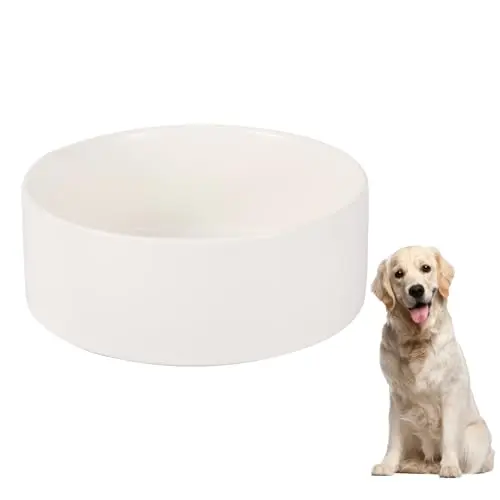 AHX white ceramic dog bowl, 8-inch diameter with modern design
