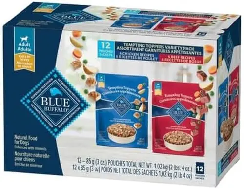 Blue Buffalo Tempting Toppers dog wet food topper pouches in beef and chicken variety