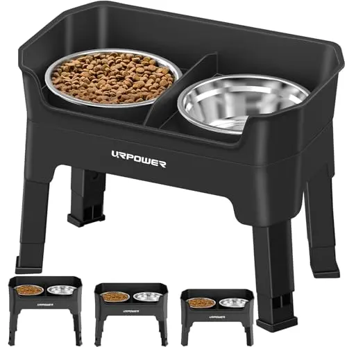 URPOWER 3-in-1 elevated dog bowls with licking plate and anti-spill surround