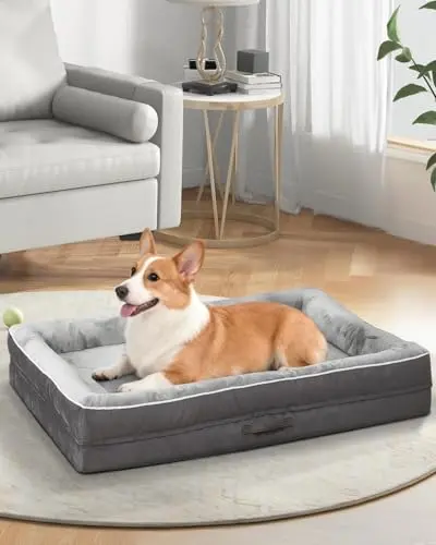 Upvilla Waterproof Orthopedic Large Dog Bed with four-sided bolster in gray
