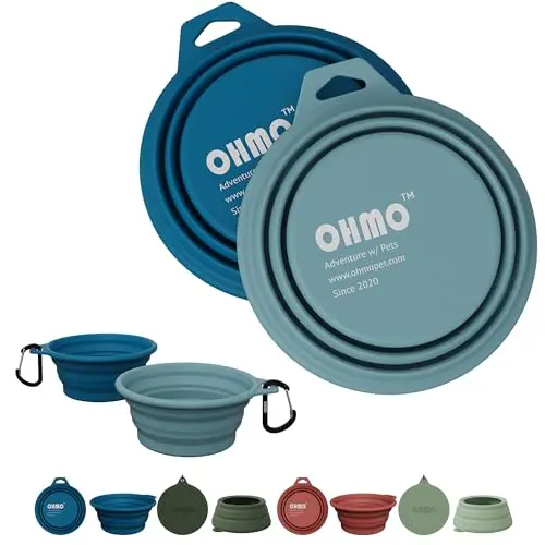 OHMO collapsible dog bowl in peacock and light blue