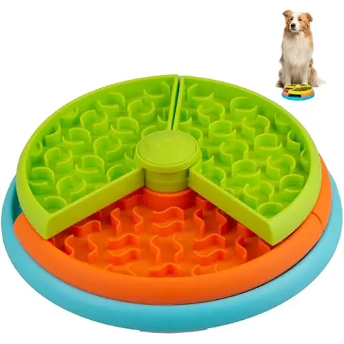 ATDOALL 3-level slow feeder dog bowl in green orange blue