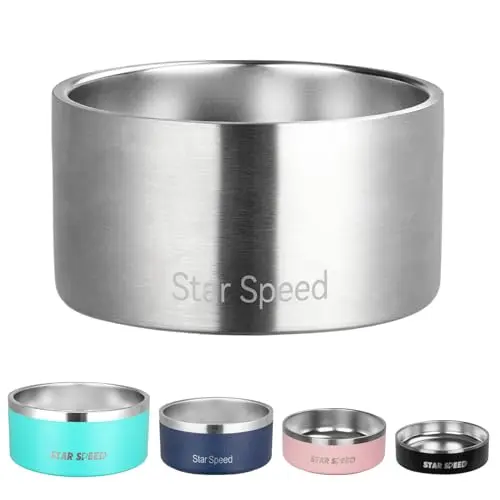Silver StarSpeed insulated stainless steel dog bowl with rubber ring