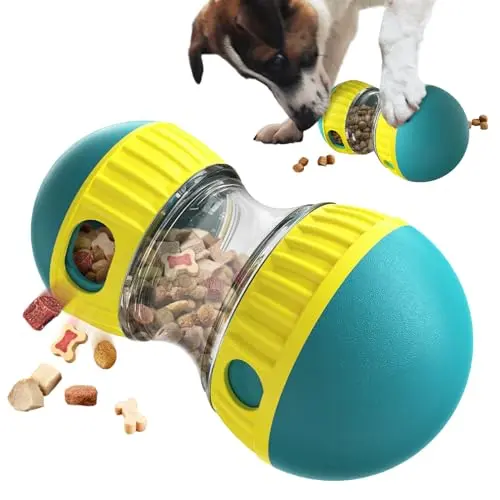 YXX-TECH blue rolling treat ball dog puzzle with adjustable openings