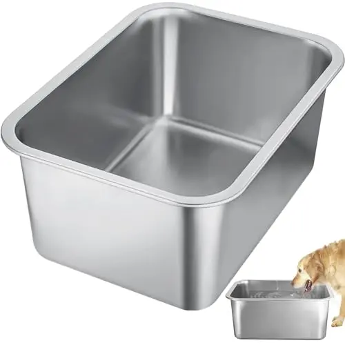 Silver MEWTOGO rectangular 4-gallon stainless steel dog water bowl
