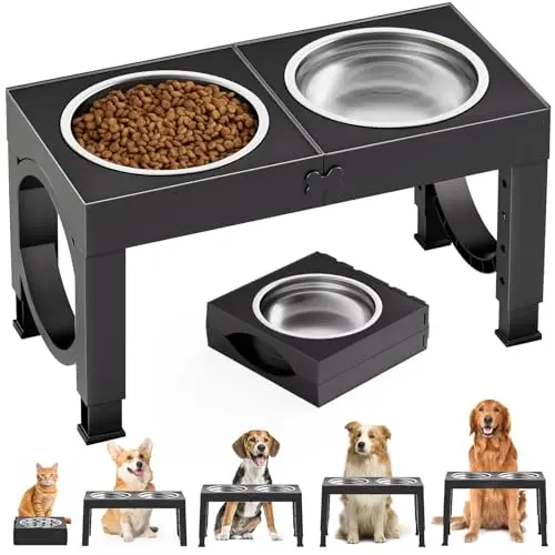 XiaZ elevated dog bowls with 5 height adjustments and bone-shaped stabilizers