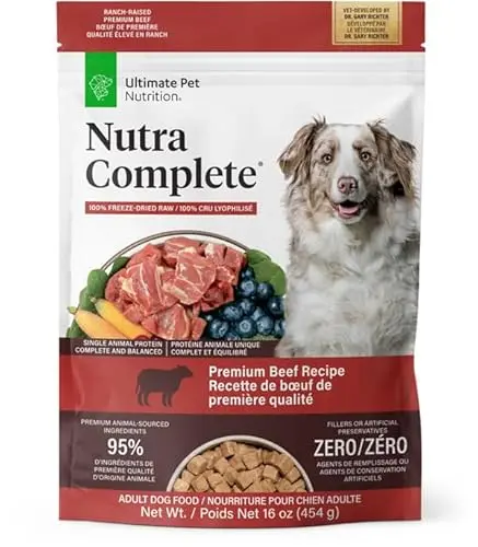 ULTIMATE PET NUTRITION Nutra Complete freeze-dried raw beef dog food bag