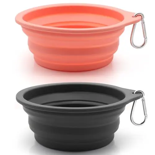 SLSON collapsible dog bowl in grey and pink