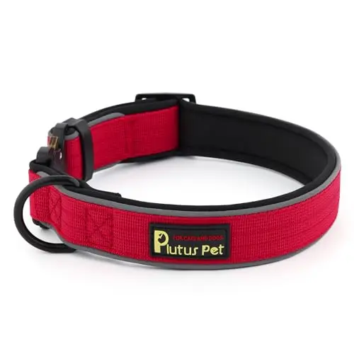 Plutus Pet red tactical dog collar with metal buckle and reflective stripe