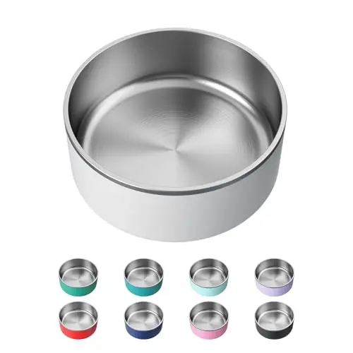 LIHOOOOM polished white stainless steel dog bowl with anti-slip base