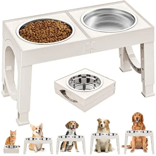 XiaZ elevated dog bowl stand with two stainless steel bowls