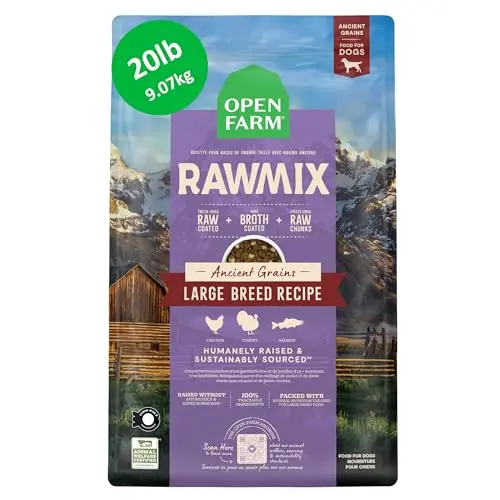 Green and white bag of Open Farm RawMix Large Breed with Ancient Grains Recipe dry dog food