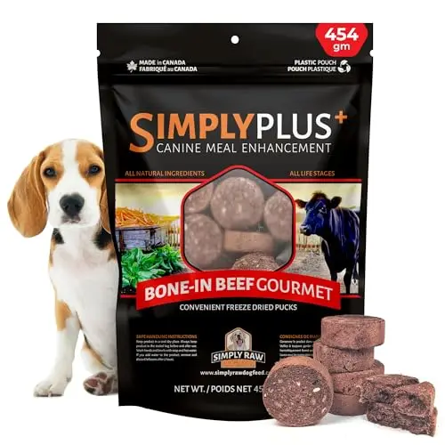 Simply Raw Dog Feed bone-in beef freeze-dried raw pucks