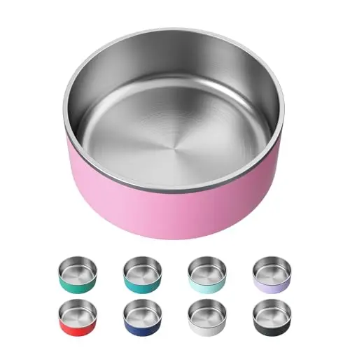 LIHOOOOM large stainless steel dog bowl in pink